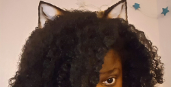 littlebluekit:  I took my hair down and felt my afro would go perfectly with my tiny fox ears. Soon I shall have bigger ones that won’t get swallowed by the kinks and curls :)   Looks beautiful.