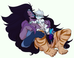 a fun commission I did for @becidot and @hetphobia ‘s gemsonas, Kylialite and Larimar having a bit of intimate moment!