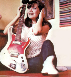 savetheflower-1967:  Teen girl with her guitar and white boots, 1967. 