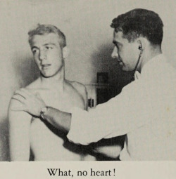 weirdyearbook: “What, no heart!” From Anderson’s 1953 yearbook. it sparked once and went dark
