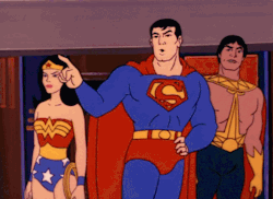 lokipoketan:  Here, have some gifs.  Superman acting like a black woman. Superman making weird expressions at Batman. Batman dragging Superman to who knows where? Batman crying for no reason. Cartoons were on drugs back then.