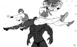 thegoldensmurf: Captain Mizuki &amp; TankTop Girl trying out their special technique on Darkshine.  (Had the idea in mind since Murata compared Mizuki to Rainbow Mika)  This technique is so powerful that even the mighty Darkshine bled from the nose