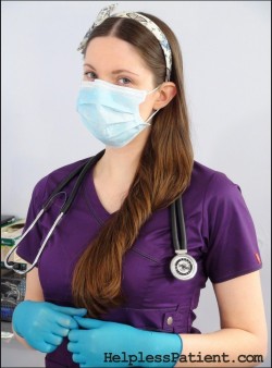 latexglovesfetish:@HelplessPatient.com - Sexy doctor wearing blue surgical gloves.
