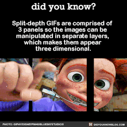 did-you-kno:  Split-depth GIFs are comprised of  3 panels so the images can be  manipulated in separate layers,  which makes them appear  three dimensional.  Source