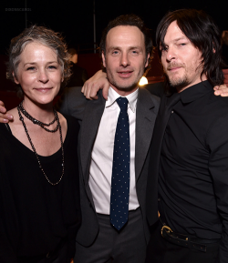 dixonscarol:    Melissa McBride, Andrew Lincoln &amp; Norman Reedus | “The Walking Dead” panel at the Egyptian Theater on Monday, April 20, 2015 in Los Angeles  