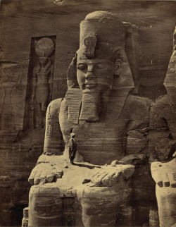 lalunainalcanzable:  grandegyptianmuseum:  View of the colossal sculpture of Ramesses II, Great Temple at Abu Simbel, 1856-1860 (sepia photo). Francis Frith (British, 1822-1898). ❤