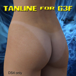 Now you can get tan lines for your G3F too! DS4  has features that you might not know &hellip; now you will meet the GEOMETRY  SHELL power. Designed to be UV mapping and character independent,  &ldquo;TANLINE for G3F&rdquo; will add that important details