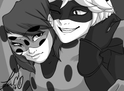 jenniferpistol309:  IM still going through my drawing faze with these cuties ;P.I made the Adrien and Marinette and wanted to make another one with there hero suits on. im very well satisfied.:D