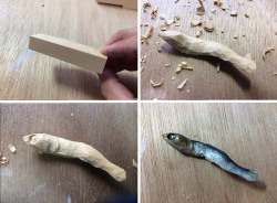 thingstolovefor:  Wood Carvings by Seiji Kawasaki   Japanese wood carving artist Seiji Kawasaki creates ultra realistic food sculptures. Taking 2-3 hours to make, some of Kawasaki’s wooden food double as holders for resting chopsticks. He also does