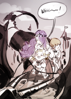 herukas: Aunt Camilla taking Forrest and Siegbert on a wyvern ride while Kana stays at home because he’s still a mall bebe \o/  omg! &lt;3 &lt;3 &lt;3 &lt;3
