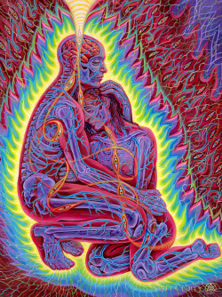 fuckyeahalexgrey:  Alex Grey - Progress of the Soul pt. 12 &ldquo;Cuddle&rdquo; aka my favorite thing to do. :) And the series continues. Forgive me for my irregular posting! ♡