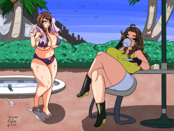 anubis2pabon288:  Here’s a gift for Agawa, featuring his gals Jyazue and Ayumu  chilling out by the pool side. Agawa needs more love (^ ’ 3 ’)^~haha   友達のAnubisに描いてもらったよー！ めがねむちむちのコンビはまさしく阿川得といえます。