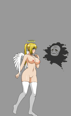 An oppai hentai angel with big tits getting her clothes stripped off by disembodied mask demon.