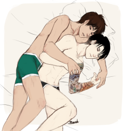 roxoah:  “No homo” whispers Eren, when he wakes up with a dead arm and an awkward boner.