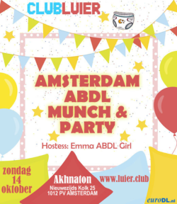 emma-abdl:    Come to the Club Luier ABDL party in Amsterdam :-)Club Luier is a super cosy lovely party for everyone interested in AB, DL and age play in general. Fun times! It’s easy to reach: only 5 minutes walking from Amsterdam Central Station.Check