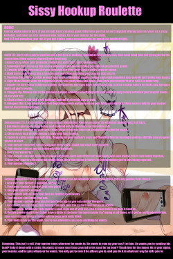 Dreaming&gt; I made a roulette for all of you sissy sluts that are ready to take the plunge and fuck a real man. If anyone has trouble reading the text, I can try to make it easier to read. I plan to make more roulettes, so let me know what kind of things