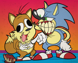 Some dumb Sonic fan art, nothing else to see here. Also tried to make it look like a rip-off of Ren and Stimpy.