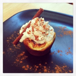 Alexis and I made miniature German pancakes in a muffin tin with cinnamon and sugar apples and whipped cream. ^-^