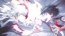 sougu:     ↳    Midoriya Izuku vs Todoroki Shouto in episode 18   “It’s not just me. The feelings of the three, who trust in me,  I’m carrying all that right now!” 
