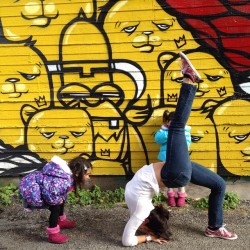 unsurpassable-urban-yoga:  &ldquo;Whatcha doing mom?&rdquo; Tried to explore Pilsen today with two very cranky kids and the only time they were happy on our outing was when they saw this wall by @jcrivera. Thank you Bear Champ for the two minutes of sanit
