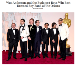 ladurees:“Wes Anderson’s quirky cool yellow shirt makes him the de facto lead singer of the band, Jeff Goldblum is the older mysterious one, Adrien Brody is the rebellious one, and Jason Schwartzman is the cute one. No news yet on when the album drops. ”