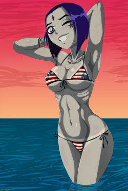 shadbase:  &ldquo;Happy-4th-of-July Raven&quot;  or &quot;Independence-Day Raven&rdquo; This is a bonus pinup from the Shadbase Teen Titans comic.  