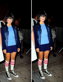delevingned:  Diane Guerrero as Tina from “Bob’s Burgers” arrives at Heidi Klum’s Halloween party in NYC 