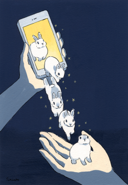 schinako:  Day 21. Drain（流れ出る）Blue eyed bunnies coming out of a smartphone.    @sometransgal 
