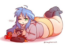 cozynakovich:  Konata lazying with some gaming fuel~ Thanks to all who voted in my previous poll! If you like the result, you can support me with a Ko-Fi. Your support helps me keep those polls free for everyone to vote. :^} 