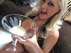 endlesscravingforcum:  Look how gorgeous she is!Â ðŸ˜³ You can tell by all the cum and drool on her enormous breasts that she just had a rough blowbang. Her efforts are rewarded by this huge cum cocktail. Just look at her faceâ€¦she is the happiest cumslu