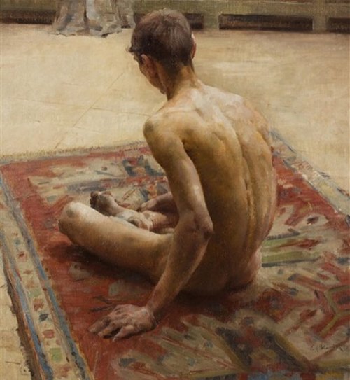 antonio-m:  “Male nude”, c. 1907 by Emil Schovánek (1885 - 1947). Czech artist. oil on canvas