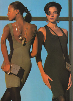the-original-supermodels: Body or Bust! - ELLE US (1987)Naomi Campbell &amp; Famke Janssen by Marc Hispard