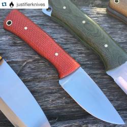 usamadeblade:  Can’t wait to see these in person! #Repost @justifierknives with @repostapp. ・・・ One of my first stainless knives available to the public. CPM 154 steel, convex grind, custom orange and brown burlap mycarta. One of a kind design.