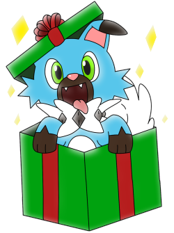 kairi-the-filly:I gave my friend a shiny Rockruff named Ulimahina as a Christmas gift, made a picture to go along with it. &lt;3