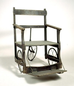 Wheelchair used at Mont Park Hospital for the Insane circa 1920. Collection: Museum Victoria.