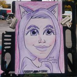 Caricatures at the Central Flea today!      Purple cat lady.  It&rsquo;s right around the corner from the Central stop on the redline.  11am - 5pm 95 Prospect St (Central Square) Cambridge, MA 02139 There are a buncha other vendors that are here too.