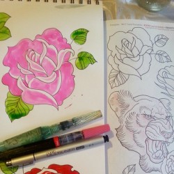 Colored in another flower study. #flowers #tattooflash #rose #americantraditional #copic #pentelbrushpen #drawing #artistsontumblr