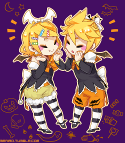 mmairo:  good smile’s halloween miku design is soooo cute so i just had to do outfit designs for rin and len too !!! 
