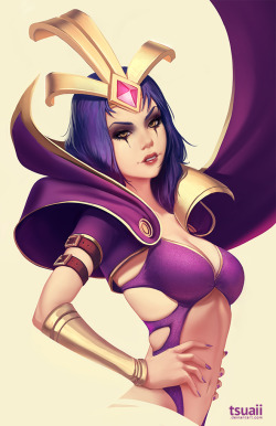 tsuaii:  LeBlanc from League of Legends. Add me on League! My NA summoner name is Sky Pirate Fina Painting in that vintage pinup look is always fun. I’ve been having trouble with my wrist lately so I’m taking things slow, and for some reason this