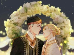 amekakushi:My otayuri illust for @yoizineid. Yu wedding with a touch of indonesian clothes.    Sorry for the repost the first one got deleted 😱   Anw please send me prompt!