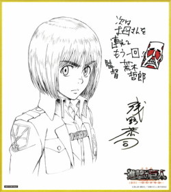  Starting on January 10th, the patrons of the 1st compilation film Shingeki no Kyojin Zenpen: ~Guren no Yumiya~ in Japan will receive Asano Kyoji&rsquo;s sketch of Mikasa! (Source)  The previous giveaway sketches featured Armin, Jean, &amp; Eren (Also