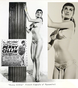  Penny Cillin        “She’s Good For What Ails You!”..    Promo photo with newspaper ad for an appearance at Rose La Rose’s ‘TOWN HALL Burlesque’ theatre; in Toledo, Ohio.. 