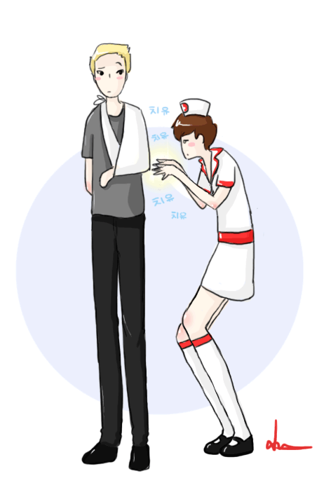 nurse!yixing with ~healing powers~ and sick patient kris ♥ so many halloween drawings orz…