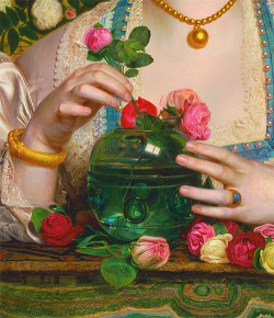 Grace Rose (detail) by Frederick Sandys (1829-1904) oil on panel, 1866 Those colours!