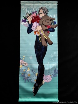 yoimerchandise: YOI x Sol International ~with flowers Tapestries Original Release Date:October 2017 Featured Characters (4 Total):Viktor, Makkachin, Yuuri, Yuri Highlights:These individual tapestries are not only beautifully designed, but also huge! Each