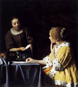 Johannes Vermeer (1632 - 1675), Lady with her Maidservant holding a Letter (1667); oil on canvas
