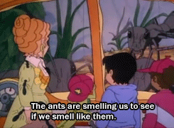 ladragonaria:  fuckyeah1990s:  Eventually I’m going to gif every joke Carlos tells on Magic School Bus…  Keisha looks like she is 1000% done with Carlos and his… ANT-ics. 