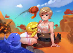 thebikupan:  Commission featuring my own Bikutan in a Slime Rancher setting again. This one was a lot of fun so I ended up spending some extra time on it~