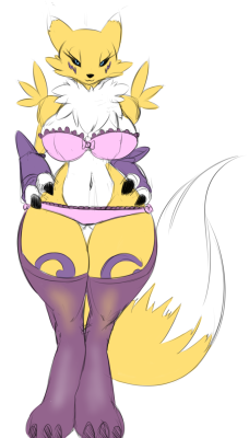 brachybrit:  Renamon Commission  Still have to finish the last 2 drawings of this one, but I wanted to upload them already, been dusting in the corner for a while.   big ass tits, big ass hips and train position, this I like.