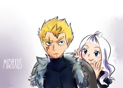 rainladyjuvia:  Giveaway prize for dragonslayerchelsea who wanted Mira and Laxus! I kind of cheated and I’m using this as a giveaway prize and something for my sister.  I hope you like it. Laxus is extremely hard to draw.